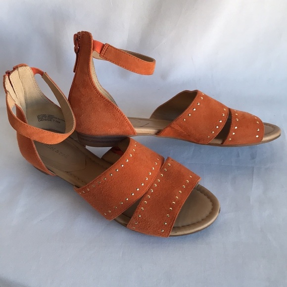 Violet & Red brand Denise orange suede sandals with gold-tone studs, size 7.5M - Picture 5 of 6